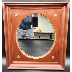 Vintage Willett Wildwood Cherry Hardwood Framed Oval Mirror Brass Accents 17x19